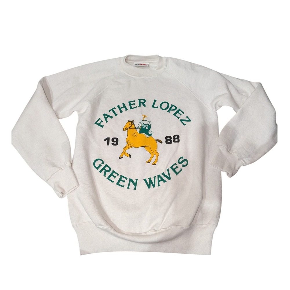 Vintage 80s Bassett Walker Polo Sweatshirt  White 50/50 USA Made Graphic Crew